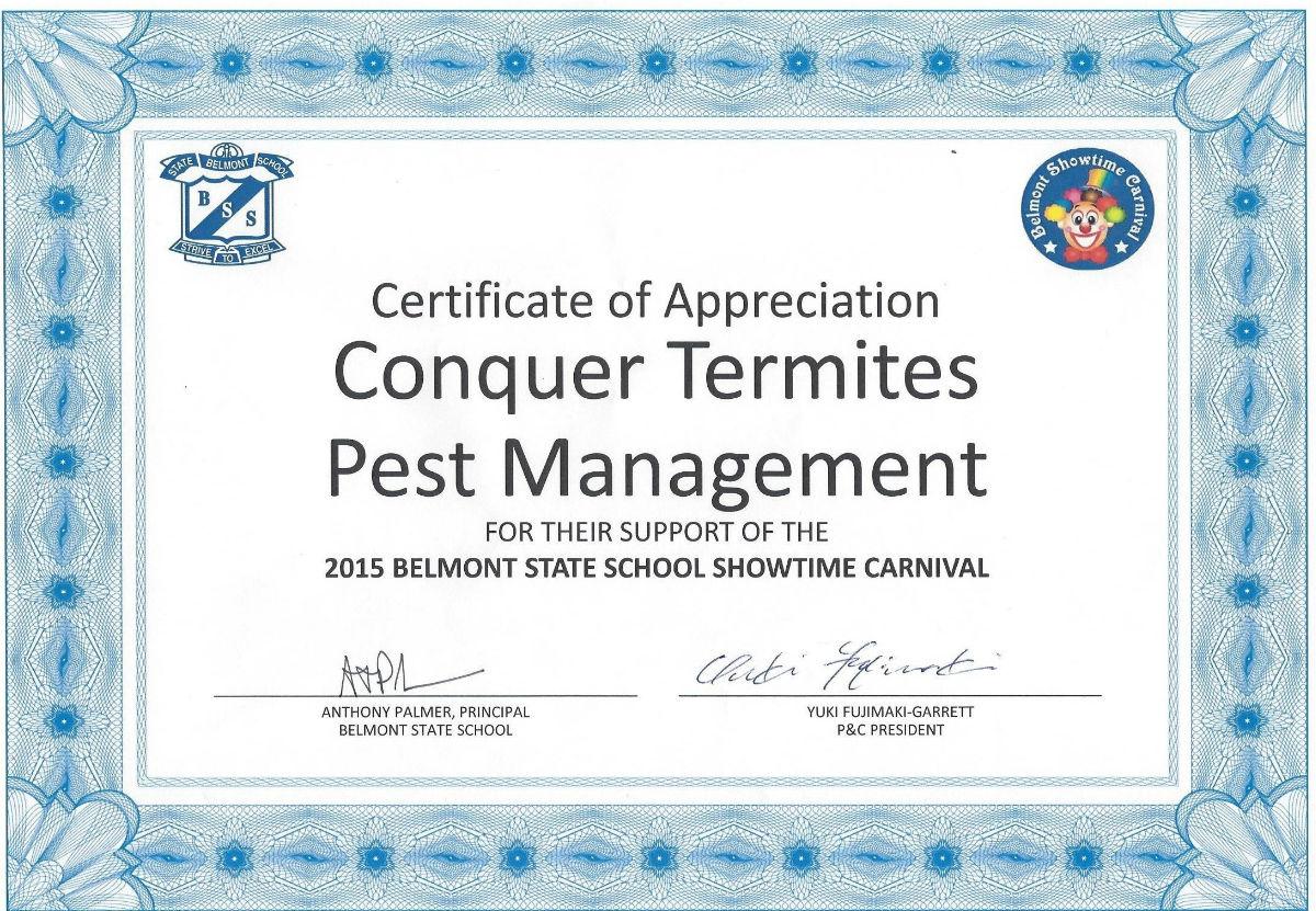 Belmont State School - thank you cert