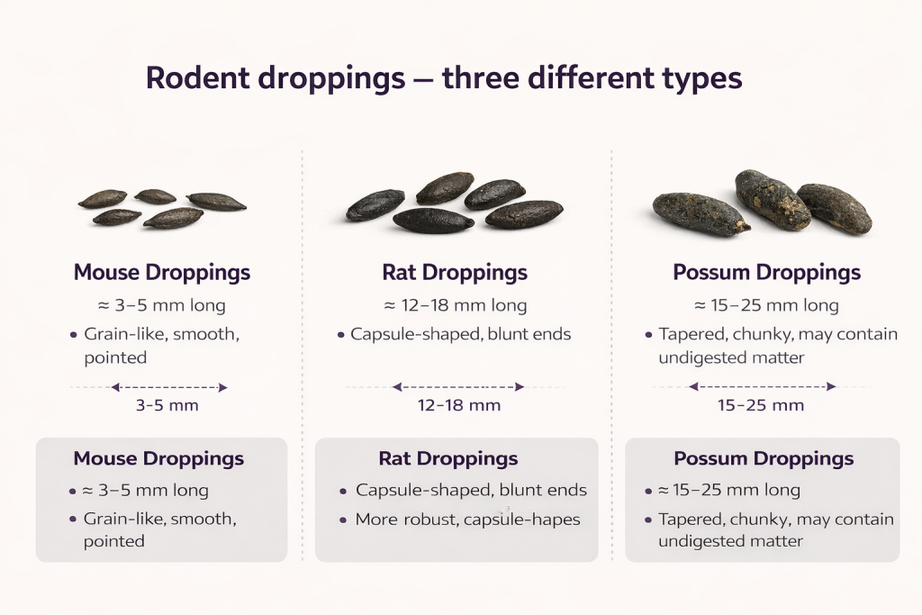 Diagram of rodent droppings to help identify